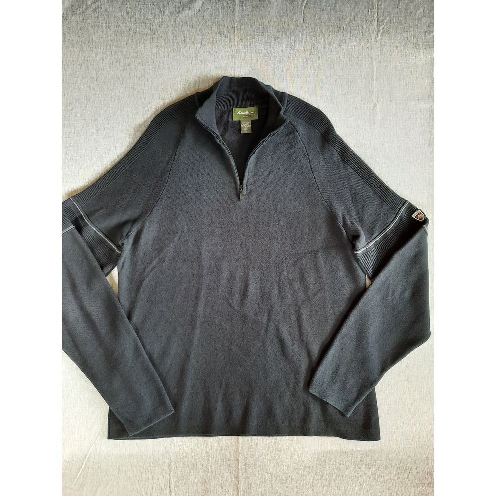 Eddie Bauer 1920‎ Men XL-Tall Outdoor Utility Zip-Up Knit Sweater Black Jacket